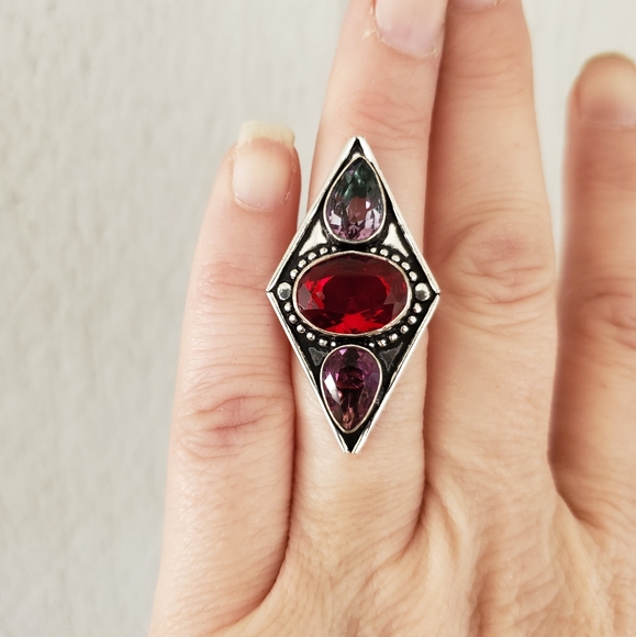 New Garnet and Bi-Color Tourmaline 925 Silver Ring. - Picture 6 of 12